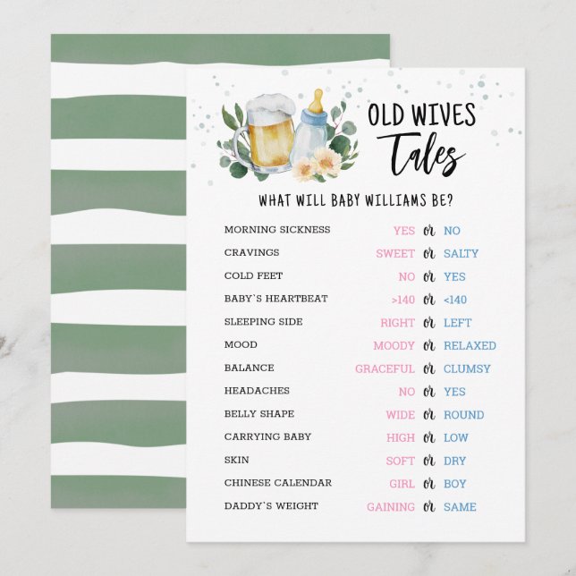 Old Wives Tales Gender Reveal Baby Shower Card (Front/Back)