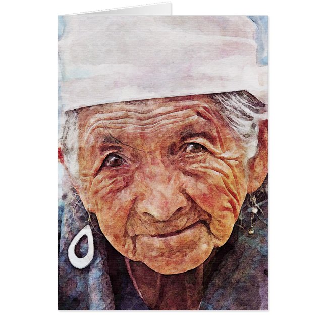 Old Woman cool watercolor portrait painting (Front)