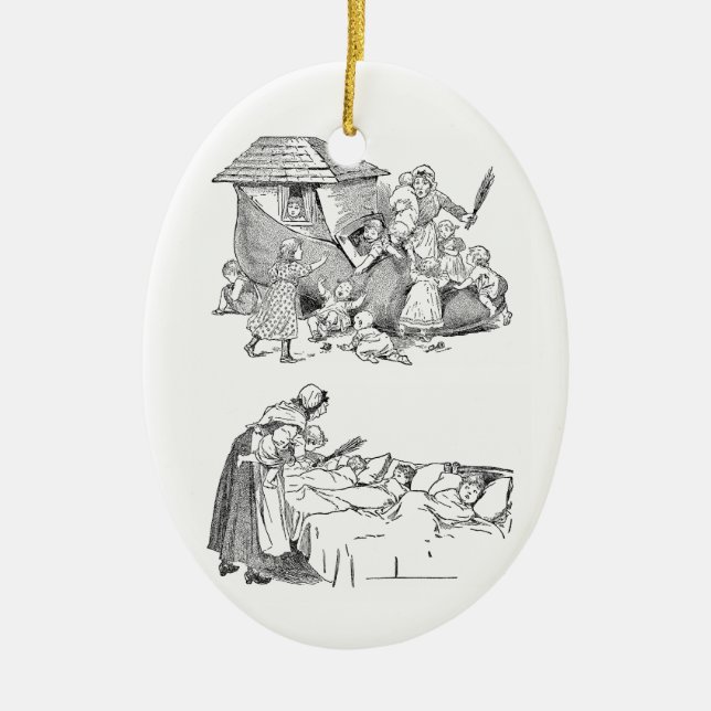 Old Woman Living in Shoe Nursery Rhyme Ceramic Tree Decoration (Front)