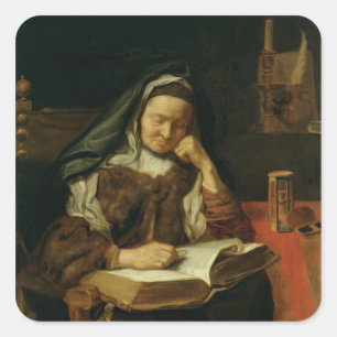 Old Woman Sleeping Square Sticker