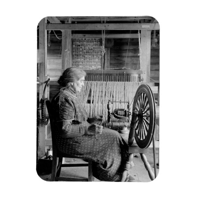 oLD wOMAN uSING sPINNING wHEEL 1930S PHOTOGRAPH Magnet (Vertical)