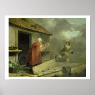 Old Woman Waving a Stick at a Boy, 1793 (oil on ca Poster