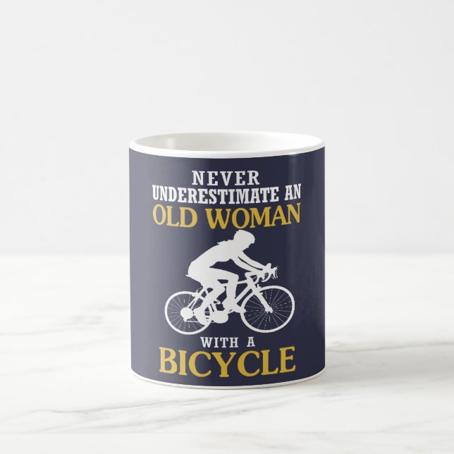 OLD WOMAN WITH A BICYCLE COFFEE MUG (Center)
