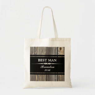 Old Wood Black BEST MAN Wedding Tote Bag