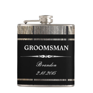 Old Wood Black GROOMSMAN Wedding Flask