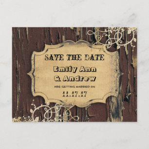 Old Wood Country Chic Gold Vine Save the Date Announcement Postcard