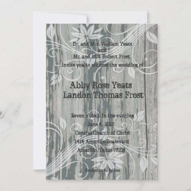 Old Wood Floral Ghost Wedding Invitations (Front)