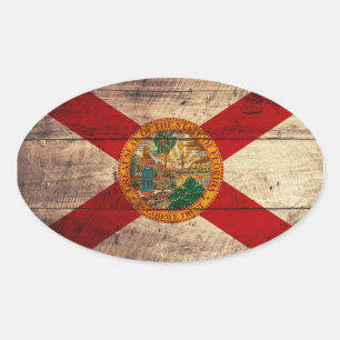 Old Wood Florida Flag; Oval Sticker