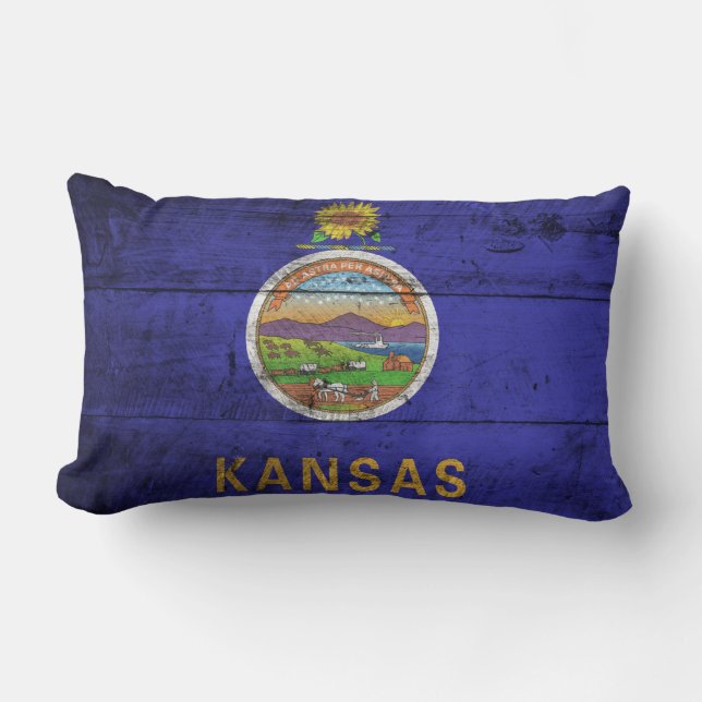 Old Wood Kansas Flag; Lumbar Cushion (Front)