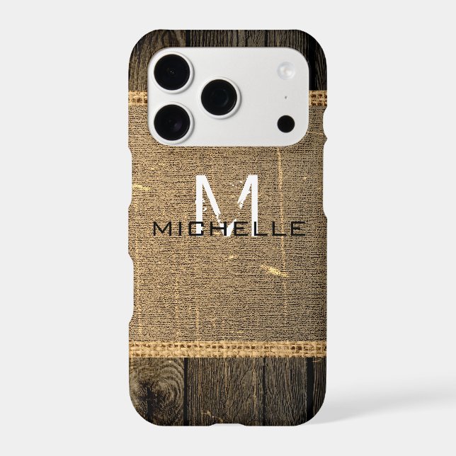 Old Wood Look Burlap Rustic Monogram (Back)