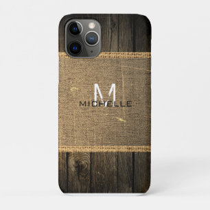 Old Wood Look Burlap Rustic Monogram Case-Mate iPhone Case