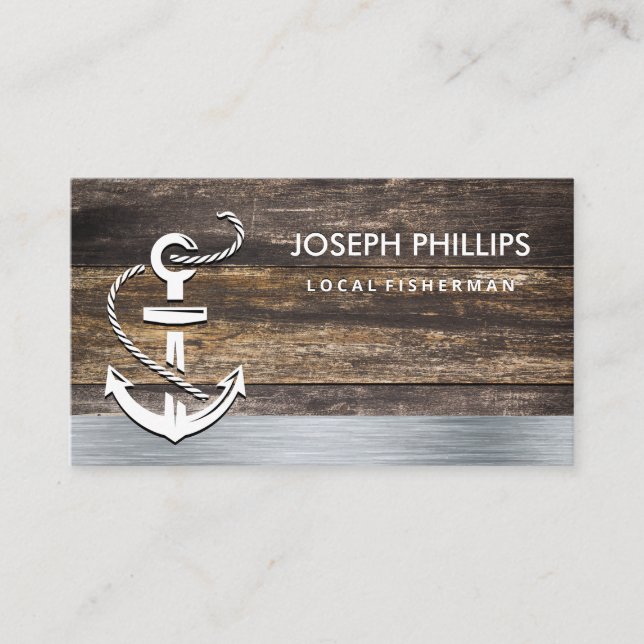 Old Wood Metal Trim | Anchor Icon Business Card (Front)