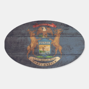 Old Wood Michigan Flag Oval Sticker