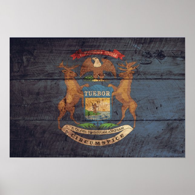 Old Wood Michigan Flag Poster (Front)