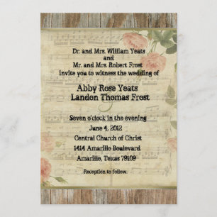 Old Wood, Music, and Roses Wedding Invitations