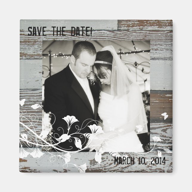 Old Wood Photo Save the Date Magnet (Front)