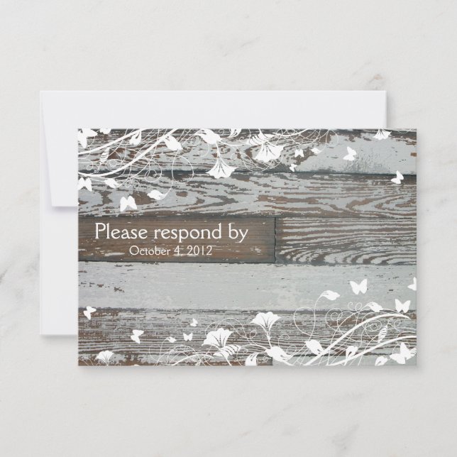 Old Wood RSVP with envelope--white Card (Front)