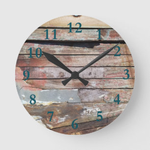 Old wood rustic boat wooden planks round clock