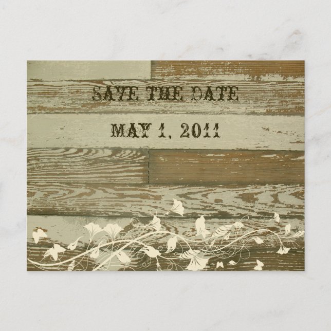 Old Wood Save the Date Announcement Postcard (Front)