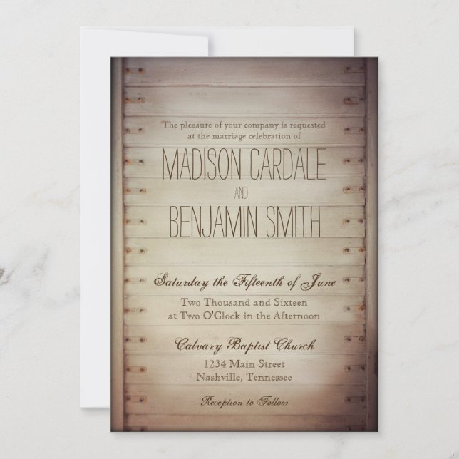 Old Wood Slat Door Rustic Wedding Invitations (Front)