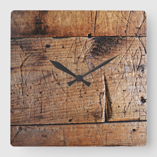 "Old Wood" Square Wall Clock (Front)