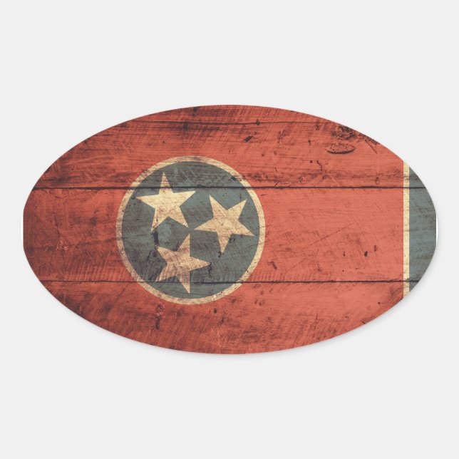 Old Wood Tennessee Flag; Oval Sticker (Front)
