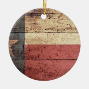Old Wood Texas Flag Ceramic Tree Decoration