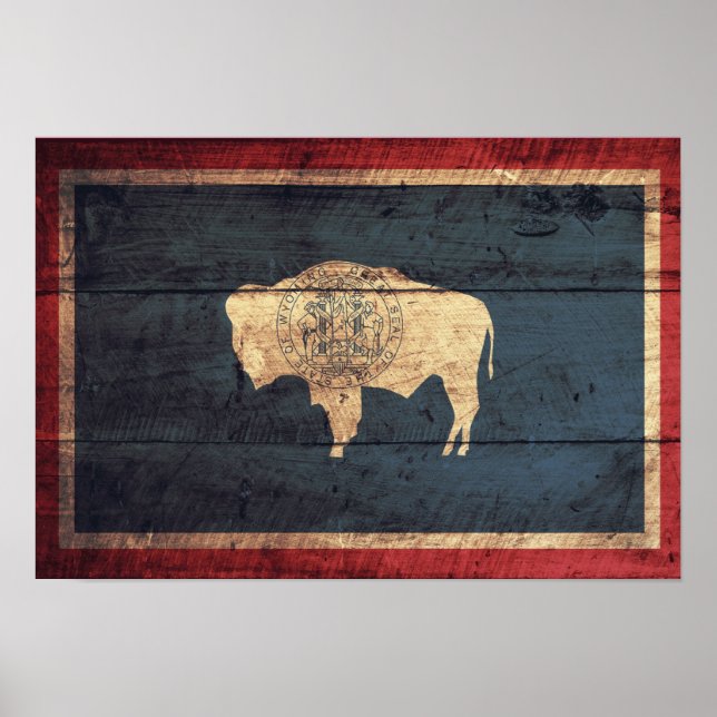 Old Wood Wyoming Flag Poster (Front)