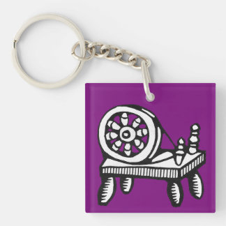 Old Woodcut Spinning Wheel Image Keychain