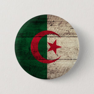 Old Wooden Algeria Flag 6 Cm Round Badge