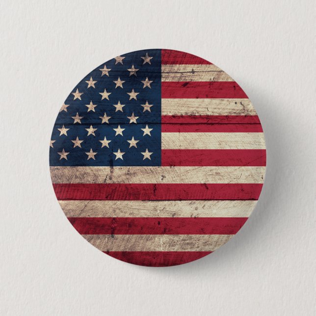 Old Wooden American Flag 6 Cm Round Badge (Front)