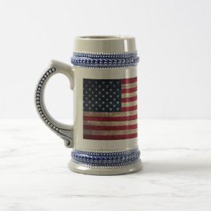 Old Wooden American Flag Beer Stein