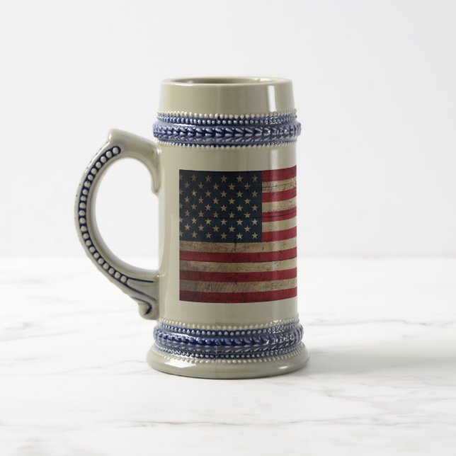 Old Wooden American Flag Beer Stein (Left)