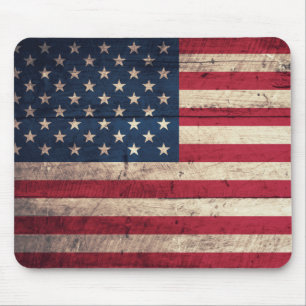 Old Wooden American Flag Mouse Pad