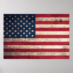 Old Wooden American Flag Poster