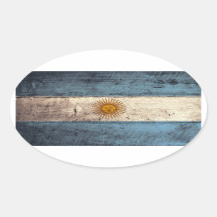 Old Wooden Argentina Flag Oval Sticker