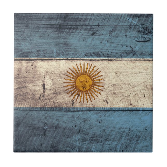 Old Wooden Argentina Flag; Tile (Front)