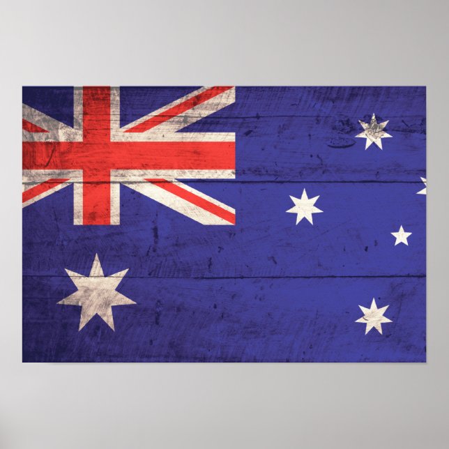 Old Wooden Australia Flag Poster (Front)