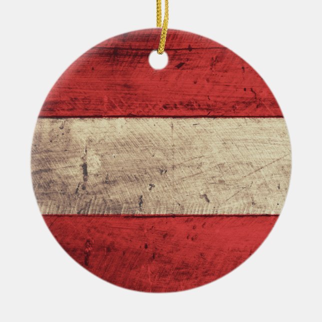 Old Wooden Austria Flag Ceramic Tree Decoration (Front)