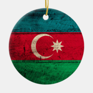 Old Wooden Azerbaijan Flag Ceramic Tree Decoration