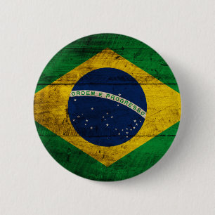 Old Wooden Brazil Flag 6 Cm Round Badge