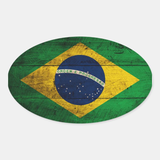 Old Wooden Brazil Flag Oval Sticker (Front)