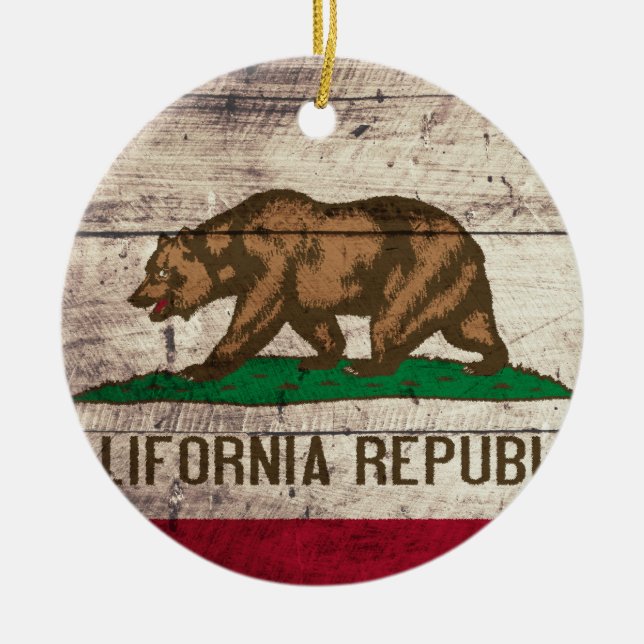 Old Wooden California Flag Ceramic Tree Decoration (Front)