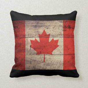 Old Wooden Canadian Flag Cushion