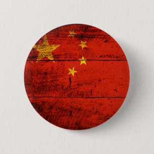 Old Wooden China Flag 6 Cm Round Badge