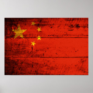 Old Wooden China Flag Poster
