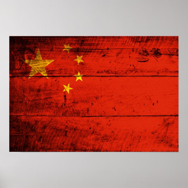 Old Wooden China Flag Poster (Front)