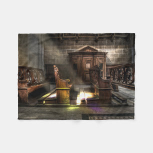 Old Wooden Church Bench with Kneeler Fleece Blanket