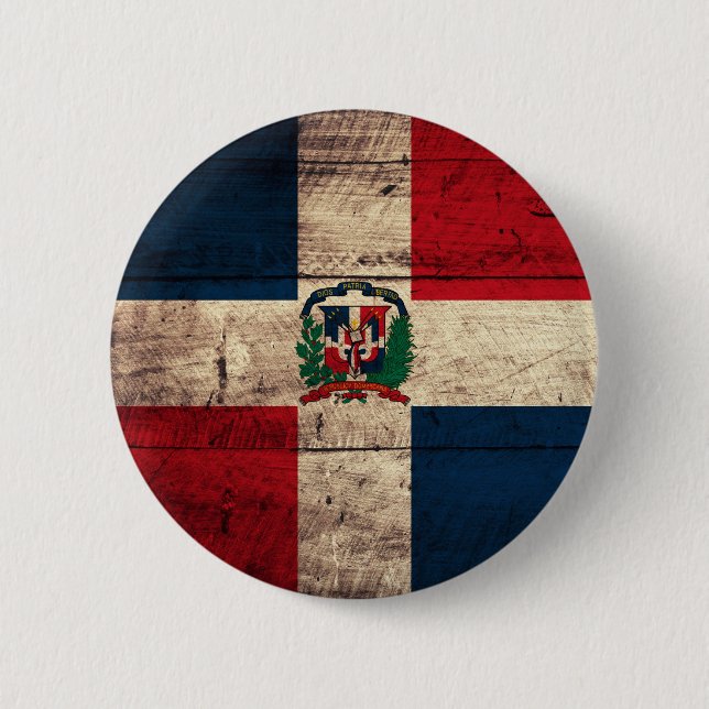 Old Wooden Dominican Republic Flag 6 Cm Round Badge (Front)