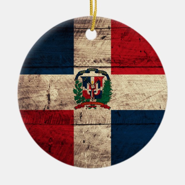 Old Wooden Dominican Republic Flag Ceramic Tree Decoration (Front)